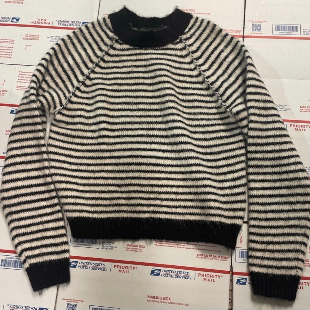 American Eagle Outfitters Black & Cream Striped Turtleneck Sweater